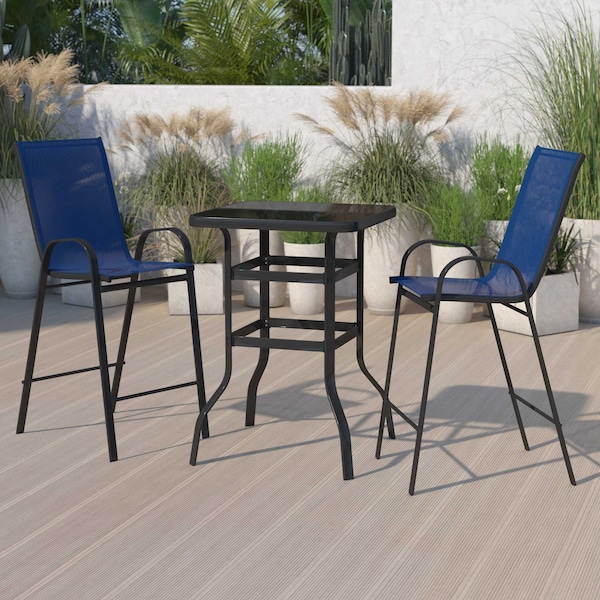 Flash Furniture 3 Piece Glass Bar Patio Table Set with 2 Barstools TLH-073H092H-NV-GG - main
